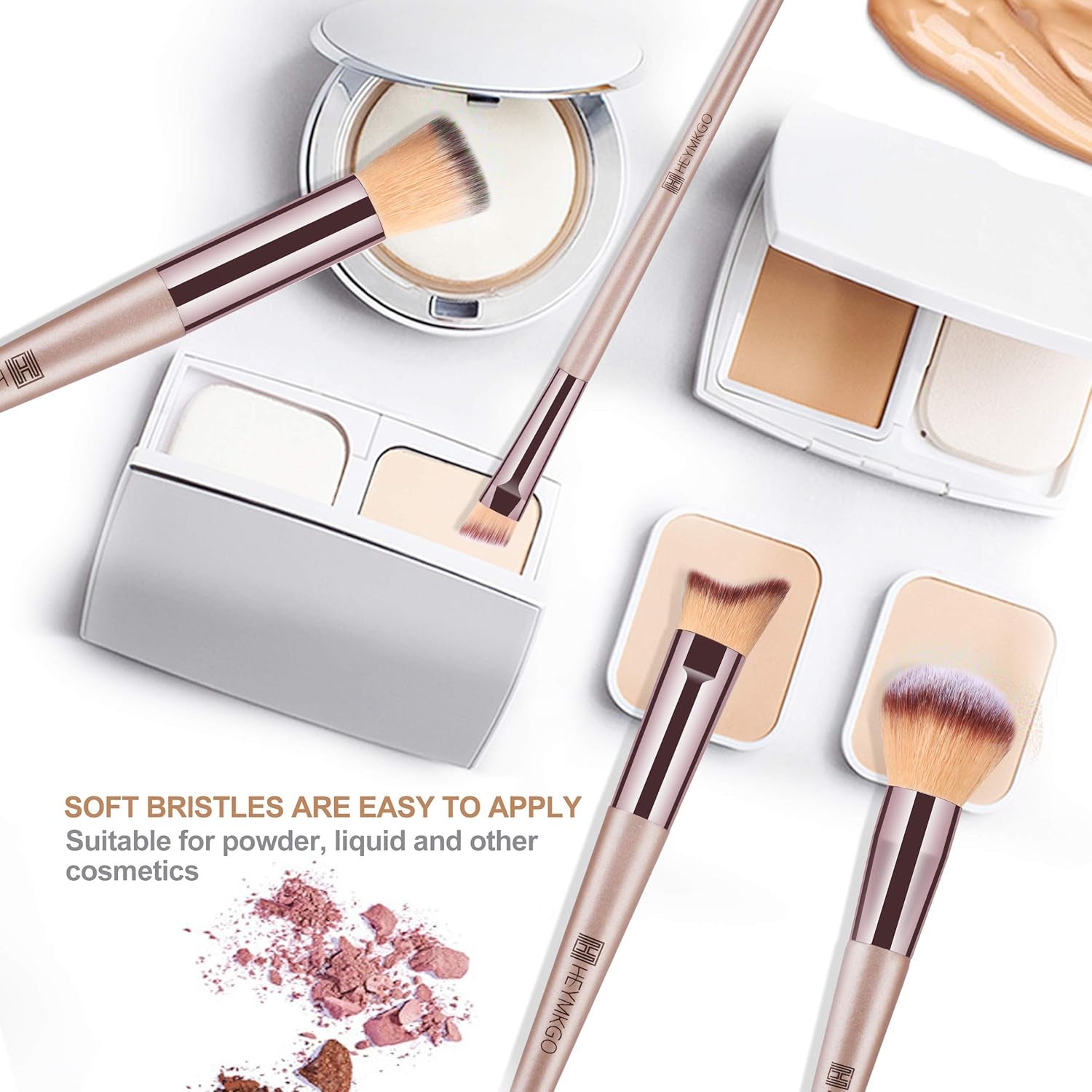 Luxurious 15-Piece Champagne Gold Makeup Brush Set with Stylish Bag - Complete Foundation, Blending, Powder, Blush, Concealer, and Eye Brushes