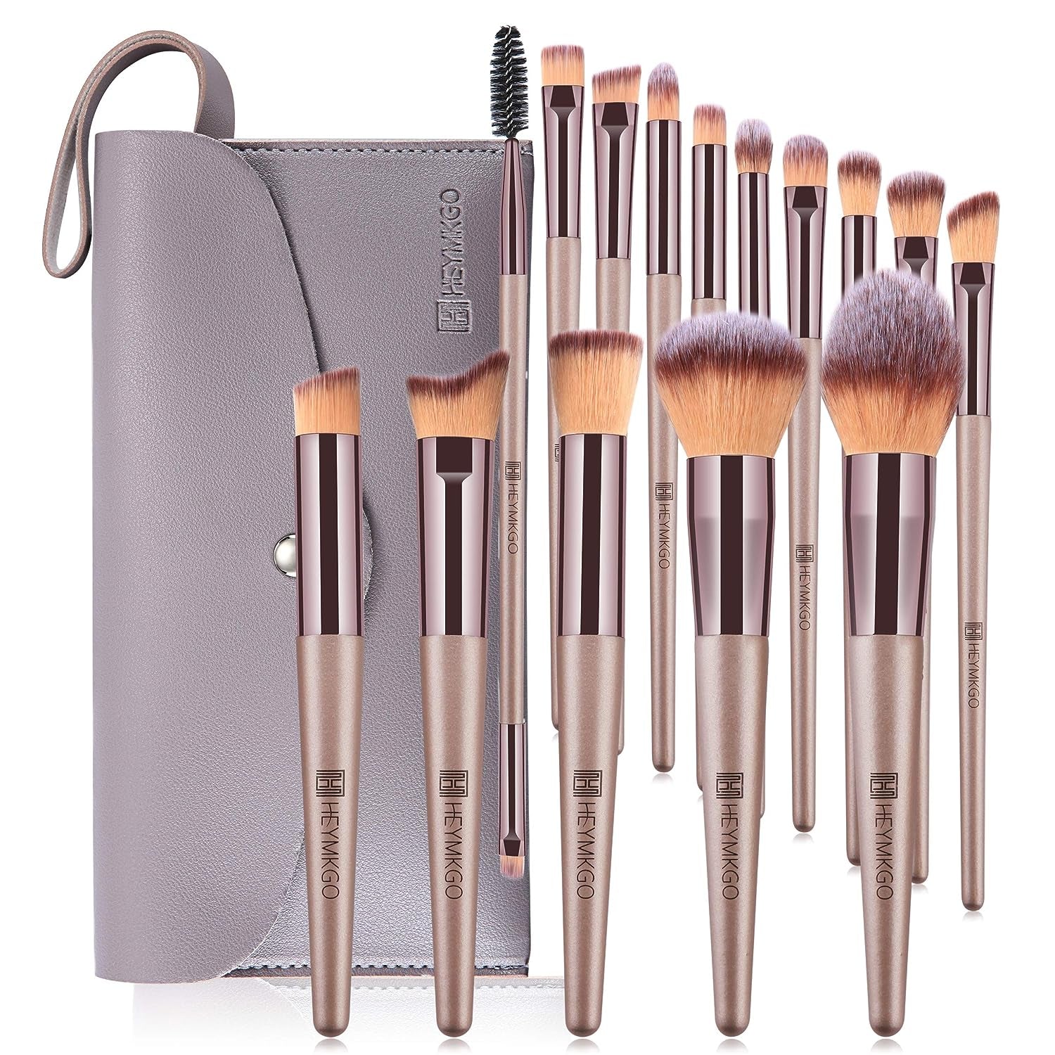 Luxurious 15-Piece Champagne Gold Makeup Brush Set with Stylish Bag - Complete Foundation, Blending, Powder, Blush, Concealer, and Eye Brushes