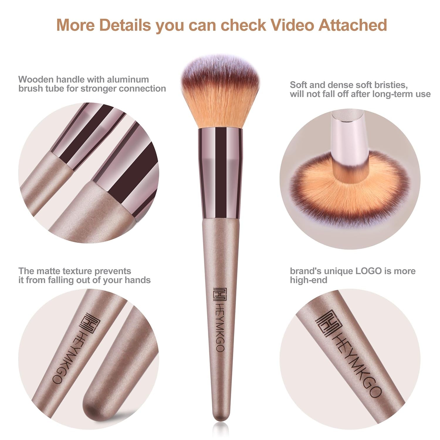 Luxurious 15-Piece Champagne Gold Makeup Brush Set with Stylish Bag - Complete Foundation, Blending, Powder, Blush, Concealer, and Eye Brushes